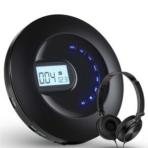 Black Portable CD Player with Headphones